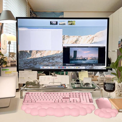 JIKIOU Upgrade Leather Cloud Keyboard Wrist Rest, Cloud Wrist Rest with Non-Slip PU Base, Comfortable Memory Foam Wrist Rest for Computer Laptop Mac Gaming Office and Pain Relief Wish Christmas Gift