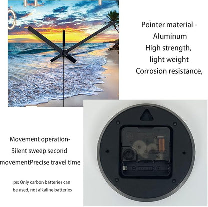 Beach Clocks Wall Decor Glass Modern Coastal Wall Clock Silent Non Ticking Blue Ocean Wall Clock Battery Operated 14 Inch