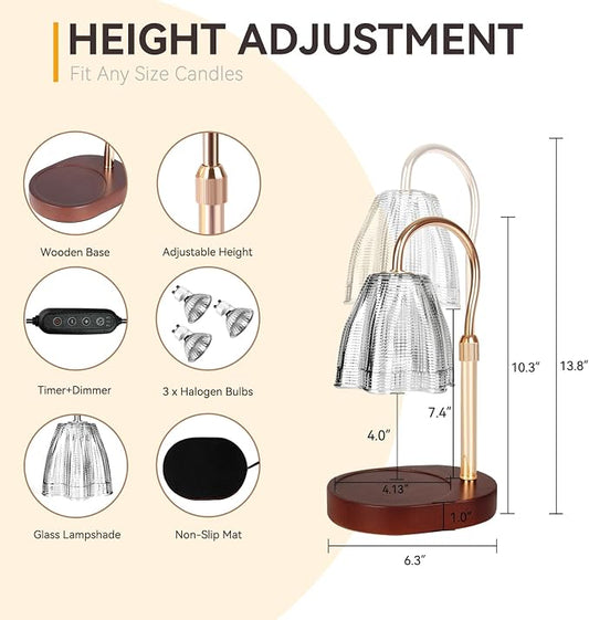 TOACSUCP Candle Warmer Lamp with 3 Bulbs, Adjustable Height Dimmable Candle Warmer with Timer, Compatible with Large Jar Candles, Candle Lamp with Charming Gift Box for Her/Him