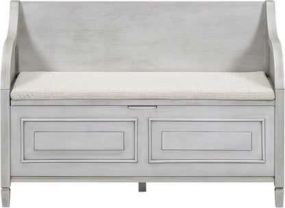 Bellemave Storage Bench with Safety Hinge Wooden Entryway Benches with Shoe Cabinets Under Seat Multifunctional Storage Bench for Entryway, Foyer or a Mudroom (Grey Wash + Beige)