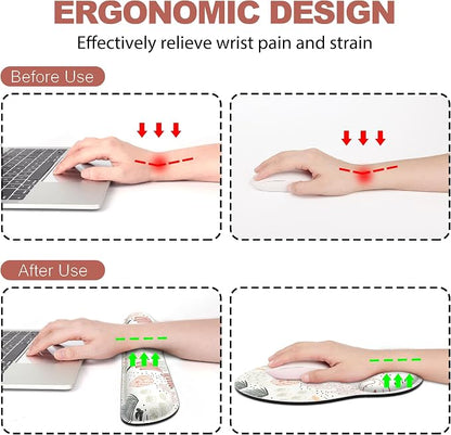Ergonomic Mouse Pad with Wrist Rest and Keyboard Wrist Rest, Mousepad and Wrist Rest for Computer Keyboard, Pain Relief, Non-Slip Rubber Base, Mouse Pad with Wrist Support for Gaming, Office, Cactus