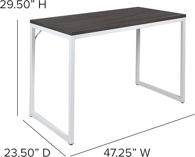 EMMA + OLIVER Industrial Modern Desk-47"L Commercial Grade Home Office Desk-Rustic Gray/White
