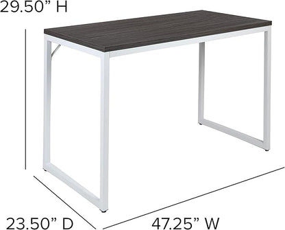 EMMA + OLIVER Industrial Modern Desk-47"L Commercial Grade Home Office Desk-Rustic Gray/White