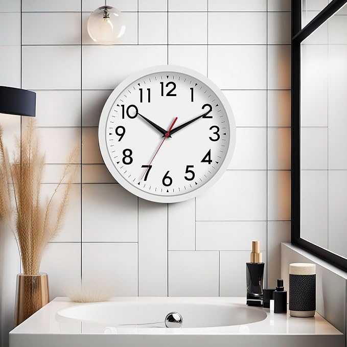 DAXSMY Wall Clock Small Analog 8 Inch Silent Non Ticking Battery Operated Modern Simple Decorative for Kitchen Office Bedroom Bathroom Living Room(White)