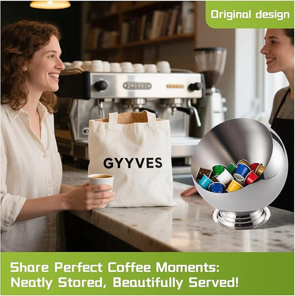 Large Capacity Coffee Pod Holder – Stainless Steel Pod Organizer and Holder | Stylish Coffee Bar Accessories & Countertop Storage (Silver with Base, L)