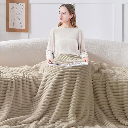 BEDELITE Fleece Throw Blanket for Couch - 300GSM Soft & Warm Fluffy Linen Blanket, Decorative and Giftable Striped Blankets for Women, Men, 50"x70"