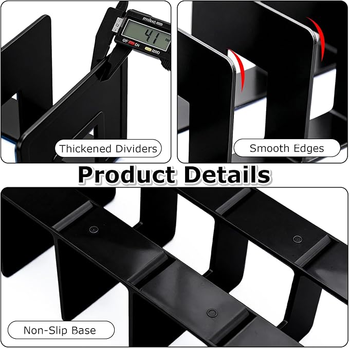 SAYEEC Acrylic File Holder, Black File Sorter Desk File Organizer, Sturdy Desktop File Folder Organizer Rack for Envelopes Mail Letter Paper Notebook Electronics Office Supplies (4 Sections, 4 Pack)