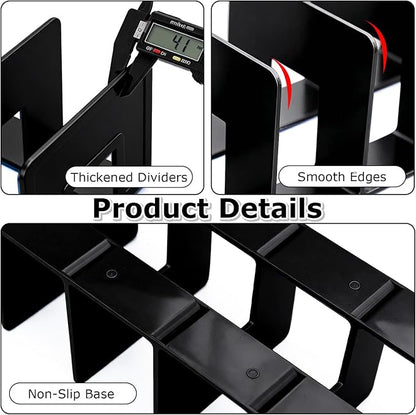 SAYEEC Acrylic File Holder, Black File Sorter Desk File Organizer, Sturdy Desktop File Folder Organizer Rack for Envelopes Mail Letter Paper Notebook Electronics Office Supplies (4 Sections, 4 Pack)