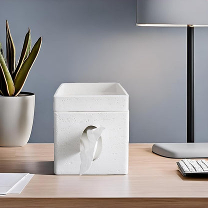 Hymmah Tray Tissue Box Cover Holder Unique Cube Design Tissue Dispenser Cover Decor for Vanity Counter Tops Also Great for Bedroom and Living Room White