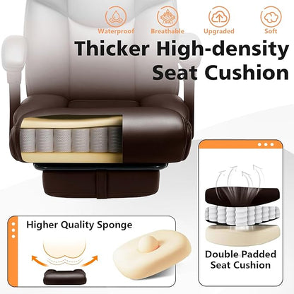 400lbs Office Chair with Foot Rest, Reclining Big and Tall Office Chair with Lumbar Support, High Back PU Leather Computer Chair,Comfy Desk Chair for Home Office (Casual) (Brown)