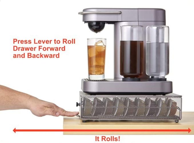 Nifty Cocktail Beverage Bartesian Capsule Drawer – Holds up to 36 Capsule Pods, Smooth Glide Rolling Drawer, Silver, Countertop Bar Organizer