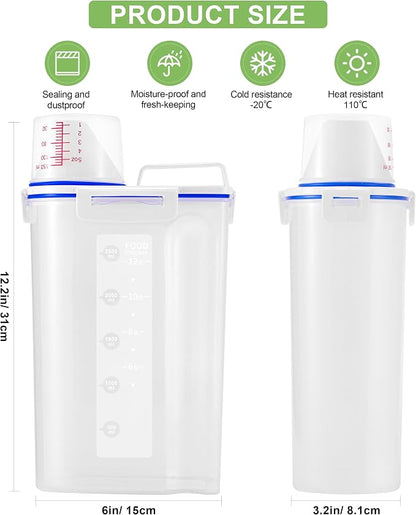 4 Pcs Set Rice Storage Container 5.5lb, Rice Dispenser with Measuring Cup & Pour Spout for Flour Pasta Grain Pet Dog Cat Bird Food Storage Container