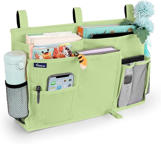 Surblue Bedside Caddy Hanging Bed Organizer Storage Bag Pocket for Bunk and Hospital Beds, College Dorm Rooms Baby Bed Rails, Camp 8 Pockets, (Large, Sage Green)