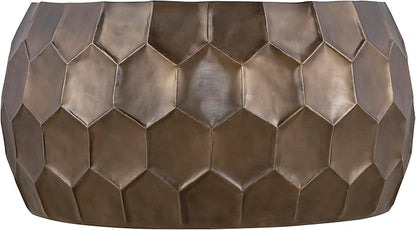 Modern Contemporary Round Aluminum Material 32" Coffee Table and 21" Height Table 2PC Table Set with Glossy Diamond-Patterned Base Antique Gold