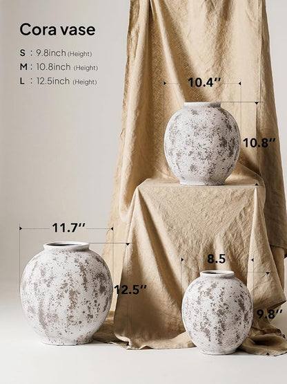 Large White Ceramic Vase - 9.8 Inch Rustic Farmhouse Flower Vase for Home Decor, Minimalist Tall Vases for Living Room, Table, Bathroom, Holiday & Weddings (Sandstone Grey)