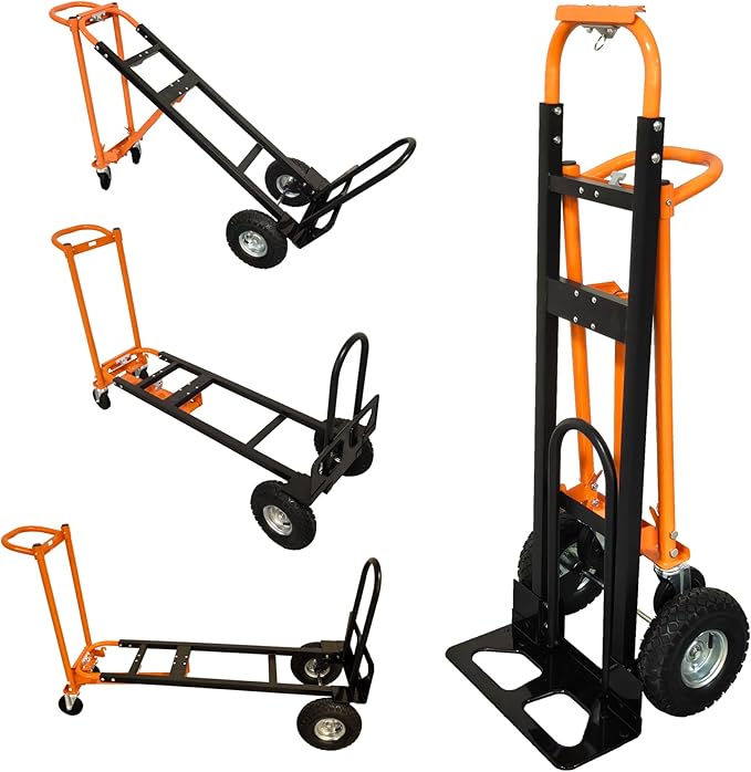 4 in 1 Industrial Convertible Hand Truck, 770 LBS Capacity Heavy Duty Dolly Cart with 4 Wheels, Versatile Folding Trolley with Ergonomic Handles, Platform Cart for Transport, Moving, Warehouse, Home