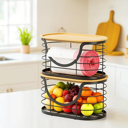 Haotao 2 Pack Trash Bag Holder，Stackable Trashbag Dispenser With Bamboo Lid，Wall Mount Garbage Bag Dispenser Organizer for Kitchen Laundry Room Under Sink