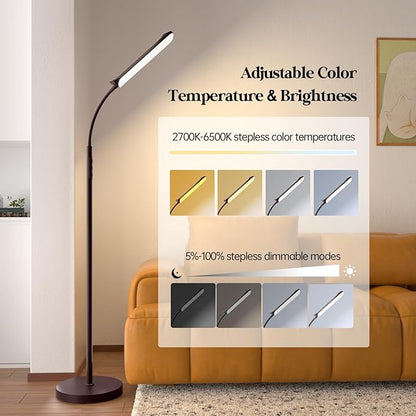 LED Floor Lamp, 18W Super Bright Floor Lamp for Living Room, Adjustable Stepless Colors & Brightness Standing Lamp, Eye Caring Reading Light with Remote& Touch Control for Bedroom Office