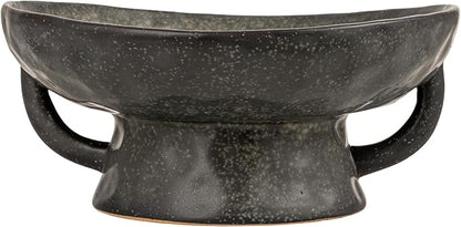 Creative Co-Op Stoneware Footed Pedestal Bowl with Handles, Reactive Glaze, Black