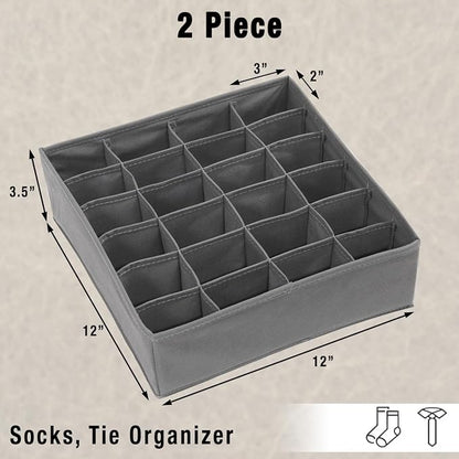 Simple Houseware 2 Pack Closet Sock Organizer, 24 Cell Drawer Divider, Dark Gray