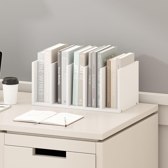 Furinno Hermite Desk Organizers and Accessories with File Holder, Office Organization, Desk Top Book Shelf, for Office Supplies, Plain White