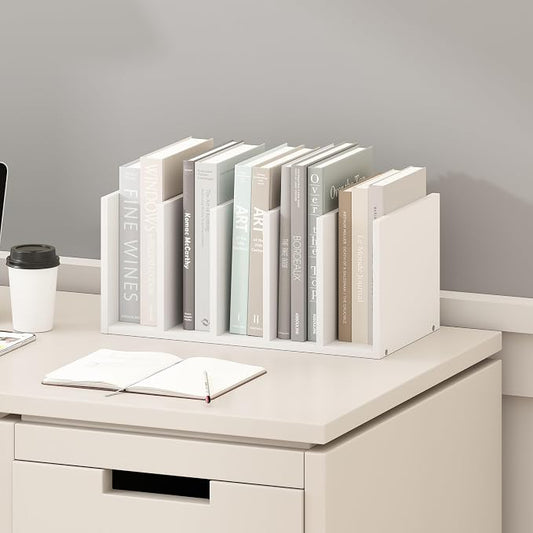 Furinno Hermite Desk Organizers and Accessories with File Holder, Office Organization, Desk Top Book Shelf, for Office Supplies, Plain White