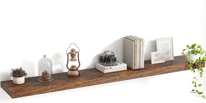 Acovy 55 Inch Floating Shelves, 8 Inch Deep Floating Shelves for Wall, Hanging Shelf with Invisible Brackets, Deep Shelves for Bathroom, Bedroom, Living Room, Brown, Set of 1