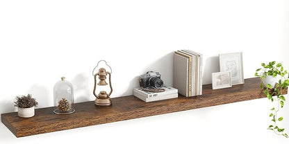 Acovy 55 Inch Floating Shelves, 8 Inch Deep Floating Shelves for Wall, Hanging Shelf with Invisible Brackets, Deep Shelves for Bathroom, Bedroom, Living Room, Brown, Set of 1