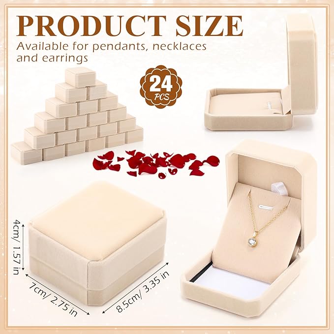 Sureio 24 Pcs Velvet Jewelry Gift Boxes Bulk for Necklace Pendant Ring Earring Display Case for Christmas Wedding(Beige)