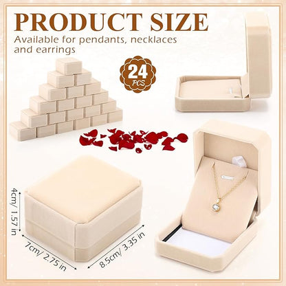 Sureio 24 Pcs Velvet Jewelry Gift Boxes Bulk for Necklace Pendant Ring Earring Display Case for Christmas Wedding(Beige)