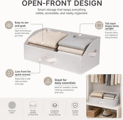 WUIKE Trapezoid Closet Storage Bins with Handles, White & Beige, 3 Pack | 19.5"L x 11"W x 8"H, Sturdy Fabric Construction, Home Storage for Handbags, Clothes, Towels, Wardrobes, and Living Rooms