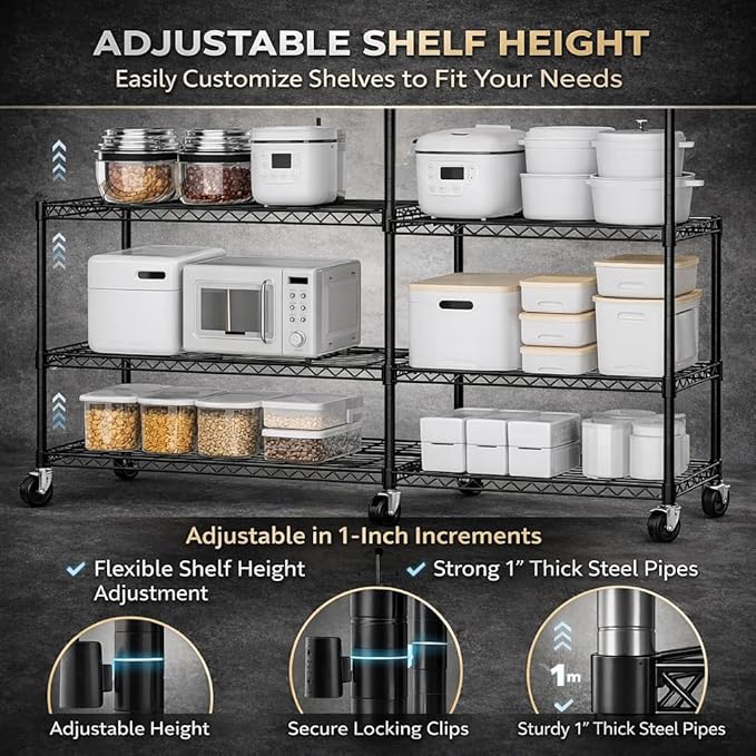 Orchidleaf 3-Tier Wire Shelving Unit with Wheels, 36.9" W x 18.6" D Heavy Duty Metal Storage Rack, Adjustable Shelves, Locking Casters, 350 lb Per Shelf (1050 lb Total) for Garage, Pantry, Kitchen
