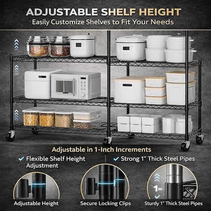 Orchidleaf 3-Tier Wire Shelving Unit with Wheels, 36.9" W x 18.6" D Heavy Duty Metal Storage Rack, Adjustable Shelves, Locking Casters, 350 lb Per Shelf (1050 lb Total) for Garage, Pantry, Kitchen