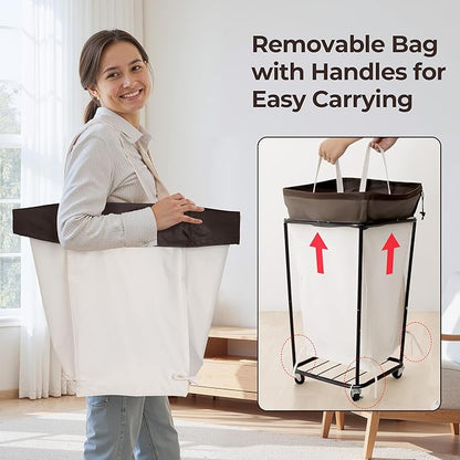 Cupic Cupid Laundry Hamper with Wheels, Rolling Laundry Basket, Dirty Clothes Cart for Laundry Room Organization and Storage, Bathroom, Bedroom, Beige
