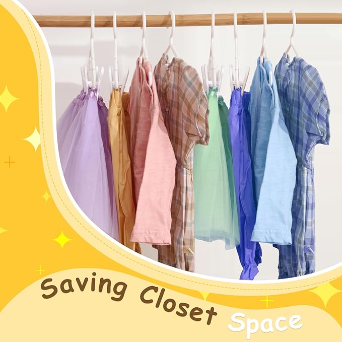 Hsei 5/10/40 Pack Baby Hangers with 10/20/80 Clips, Plastic Kids Pants Hangers for Nursery Closet Top and Bottom Clothes Hanger Set for Newborn Infant Toddler(30 Packs Total,White,10.6 Inch)