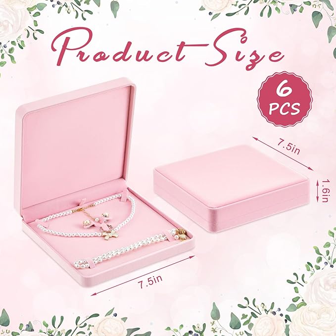 Yinkin 6 Pcs Velvet Jewelry Set Box Jewelry Display Case Earring Ring Bracelet Necklace Gift Box Pearl Necklace Storage Case for Mother's Day Wedding Travel Anniversary(Pink)