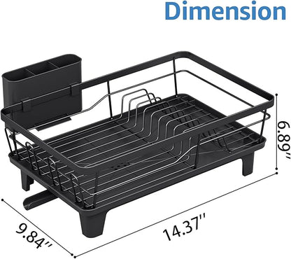 Dish Drainers for Kitchen Counter - Large Capacity Dish Drying Rack with Drainboard, Rustproof & Sturdy Design, Black Dish Rack Perfect for Plates, Cups & Kitchen Countertop Organization
