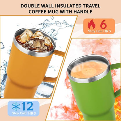 20oz Insulated Tumbler with Handle Stainless Steel Travel Coffee Mug with Lid and Straw Double Wall Vacuum Leak-proof Reusable Thermal Water Cup for Hot and Cold Drinks (Multicolor-9,6 Pack)