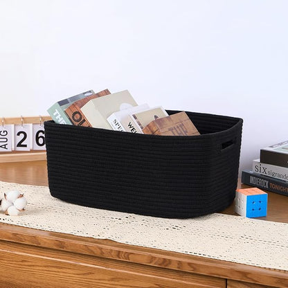 MiniArk Large Storage Baskets for Organizing, Closet Shelf Baskets for Clothes Blanket Towels, Baby Nursery, Toy Bins Box, Woven Rope Baskets, 17 x 13 x 7.5”, 4 Packs Black