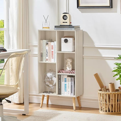 LEYAOYAO 5 Cube Bookshelf 3-Tier Bookcase with Legs,Mint Light Grey White Book Shelf Cute Storage Organizer,Free Standing Open Toy Shelves Wood Bookshelves,Display Bookcases for Bedroom,Living Room