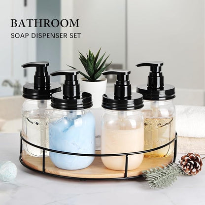 Amolliar Plastic Mason Jar Soap Dispenser with Pump Lid,16OZ Refillable BPA-Free Hand Soap Dispenser Set with Cute Lables - Farmhouse Decor for Kitchen/Bathroom,Liquid Soap,Dish Soap, Lotion (4 Pack)