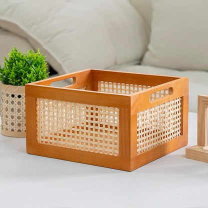 JLKIMZVO Wood Frame Storage Basket Storage Cubes Basket Organizer for Home and Office Closet（size：Middle