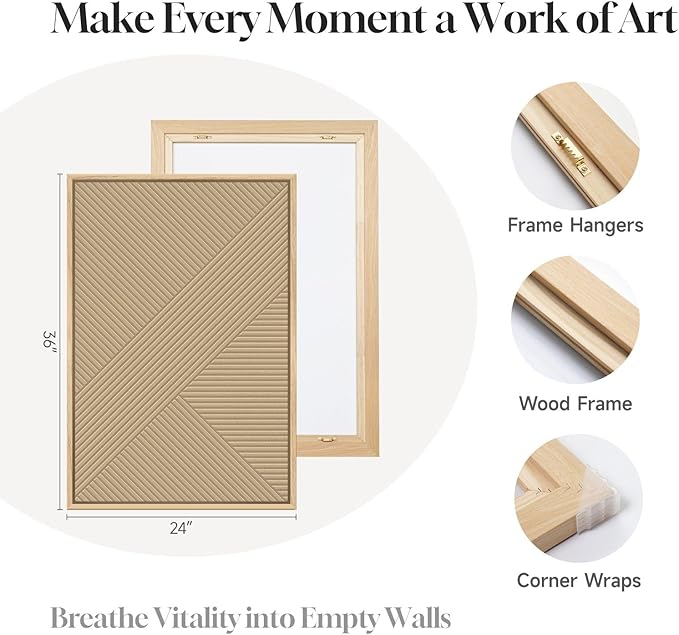 Framed 3D Textured Boho Abstract Wall Art for Living Room, Large 3 Piece Modern Neutral Minimalist Artworks, Black and Beige Geometric Sandstone Prints for Entryway Hallway Office Wall Decor, 24x36 In