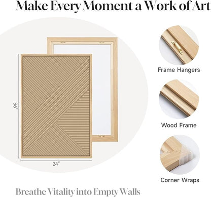 Framed 3D Textured Boho Abstract Wall Art for Living Room, Large 3 Piece Modern Neutral Minimalist Artworks, Black and Beige Geometric Sandstone Prints for Entryway Hallway Office Wall Decor, 24x36 In
