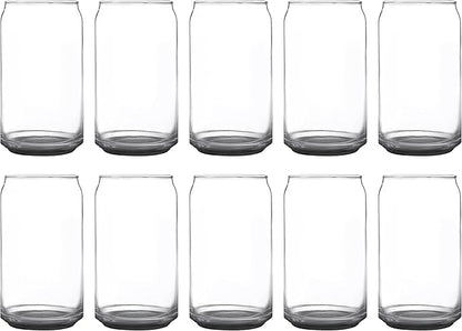DISCOUNT PROMOS Beer Can Glasses Set of 10, 16 oz. Pint Sized, Soda Can Shape, Glassware, Black