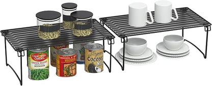 Deco Brothers Stackable Cabinet Shelf Organizer, 2 Pack, Black