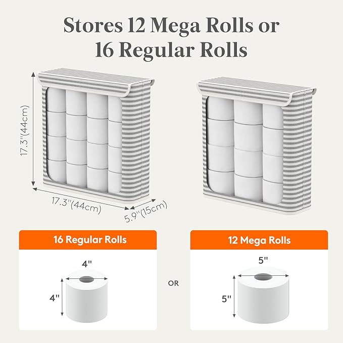 Lifewit 29L Toilet Paper Storage Holder for 12 to 16 Rolls, Foldable Fabric Toilet Paper Basket with Lid, Freestanding Bathroom Tissue Storage and Organization for TP, Towels and Toiletries, Gray