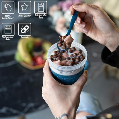 4 Pack Reusable On The Go Yogurt Parfait Cups, Breakfast Plastic Containers with Lids and Spoons, Perfect Jars for Overnight Oats Cereal Granola Oatmeal Smoothies and Snack Prep