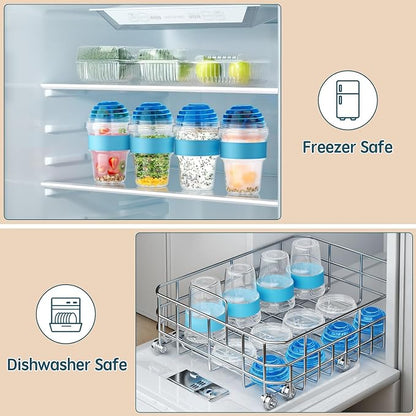 4 Pack Yogurt Parfait Cups with Lids Reusable, 20 oz Plastic Overnight Oats Containers To Go with Granola Compartment and Lids Spoon, Cereal Containers for Oatmeal, Snack, Breakfast Prep (Blue)