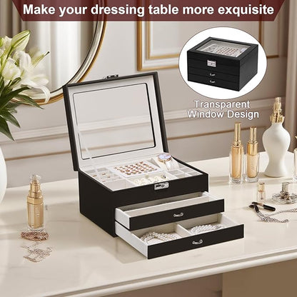 Yoobao Jewelry Boxes for Women with Transparent Lid and Lock, 3 Layers Jewelry Organizers and Storage for Necklaces Earrings Bracelets Rings Watches, Ideal Present for Anniversary Graduation New Year